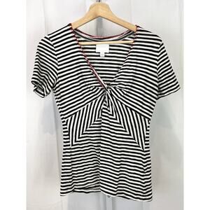 ETT TWA ANTHROPOLOGIE Size XS Twist Front Top Short Sleeve Stripe Black White